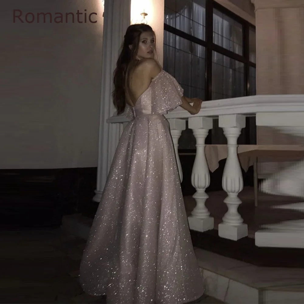 

Романтичные блестящие тюлевые вечерние платья, сезон 2022, вечерние платья с рукавами и разрезом сбоку, с открытыми плечами, для девочек-подро...