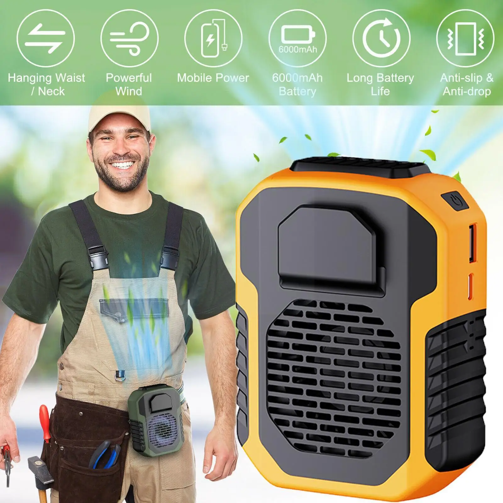 

6000mA Portable Waist Fan USB Air Conditioning Hanging Mini Fan Cooling Artifac Air Sports Conditioning Exhaust Fan Outdoor G4Q3
