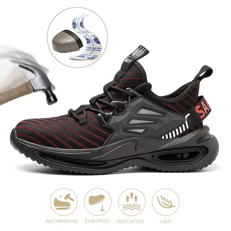 

Мужские защитные ботинки со стальным носком, Нескользящие дышащие легкие мягкие кроссовки, обувь для строительства, защита от проколов и уд...