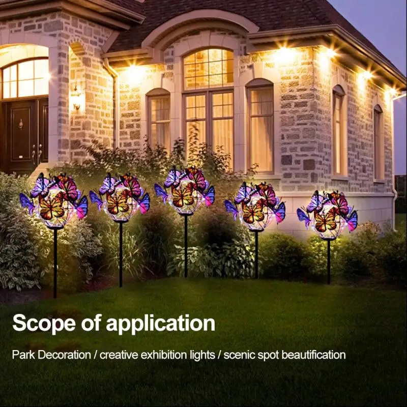 

Romantic Wind Chime Lamp Lawn Patio Decoration Butterfly Ball Waterproof Garden Chandelier 9 Butterflies Rechargeable Exclusive