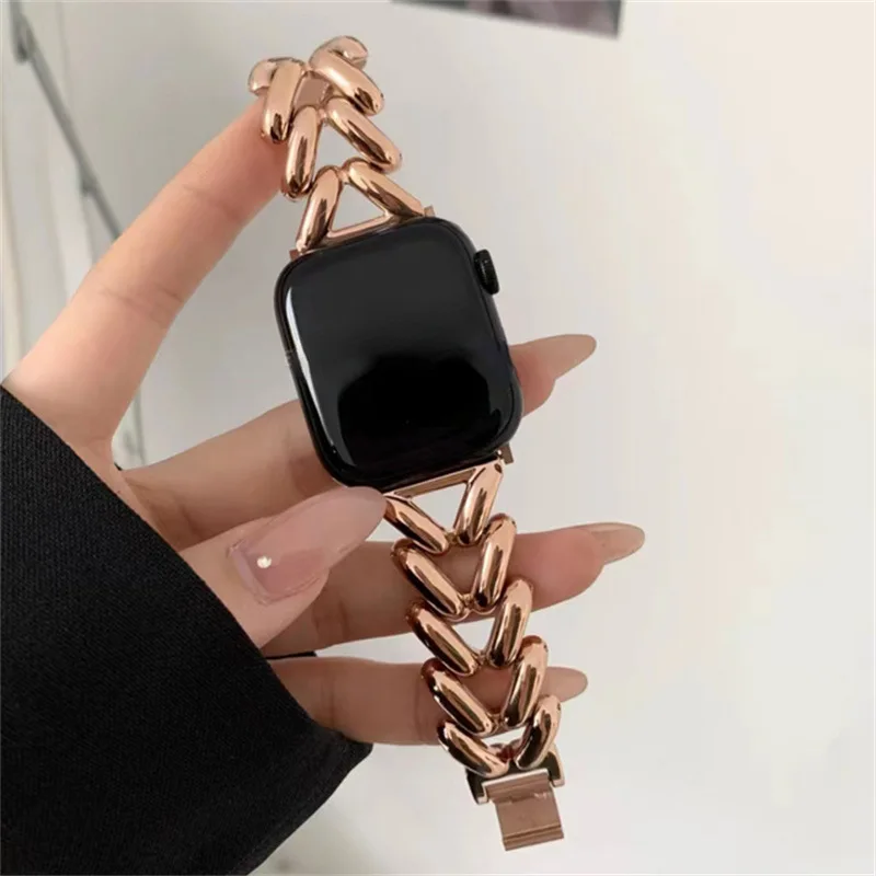 Stainless Steel Chain Strap For Apple Watch Ultra 49mm 42mm 40mm 44mm 41mm 45mm Band For iWatch Series SE 8/7/6/5/4/3 Bracelet