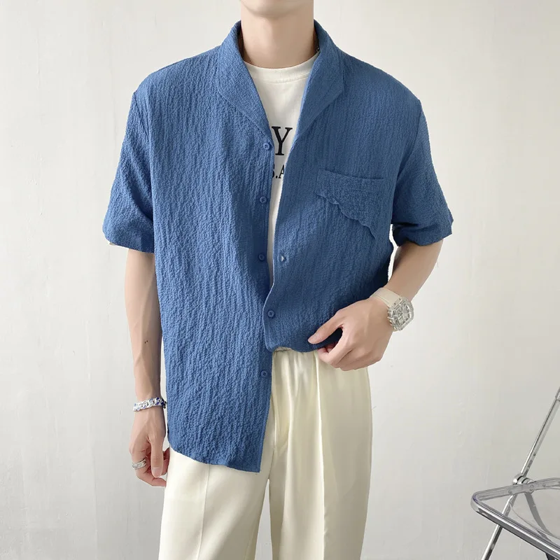 

Men Shirt Solid Color Lapel Short Sleeve Button Casual Men Clothing 2022 Loose Summer Streetwear Leisure Camisas Para Hombre