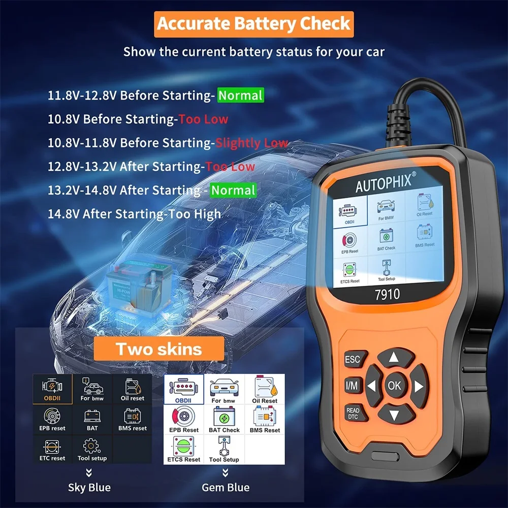 Диагностический инструмент Autophix 7910 OBD2 для BMW TPMS Сброс аккумулятора масляной