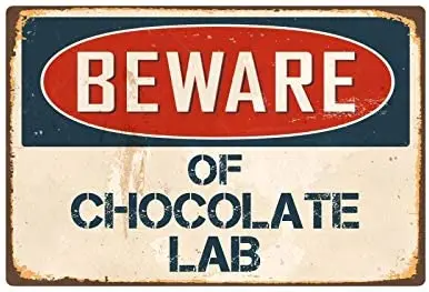 

Остерегайтесь шоколадной лаборатории 8x12 винтажный виниловый знак