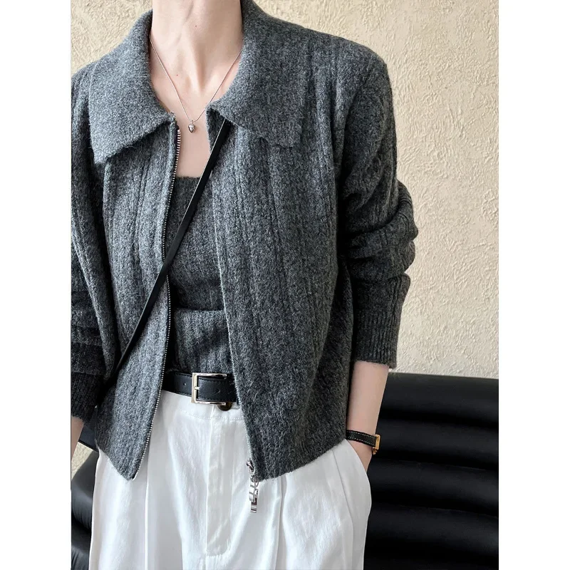 Красный вязаный женский костюм с длинными рукавами осень-зима 2024 новое пальто на