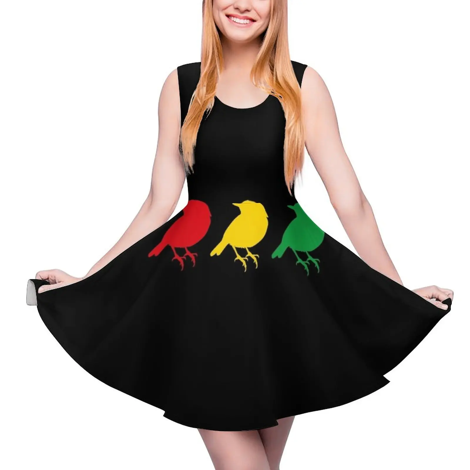 Женское платье без рукавов летнее с 3 маленькими птицами и тремя растов сказочное