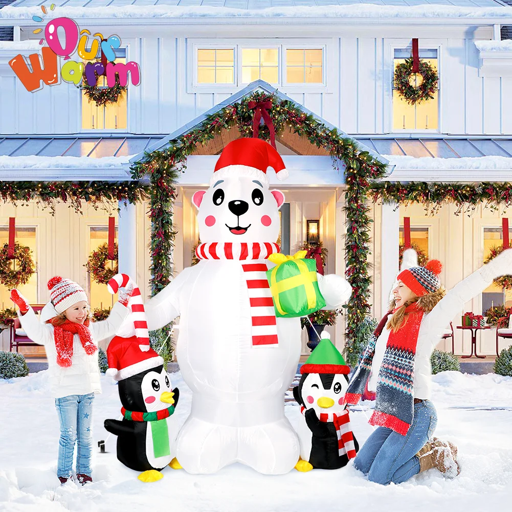 

OurWarm 6 FT Christmas Inflatable Polar Bear Penguin Outdoor Decorations with Rotating LED Lights For Lawn Garden Party Ornament