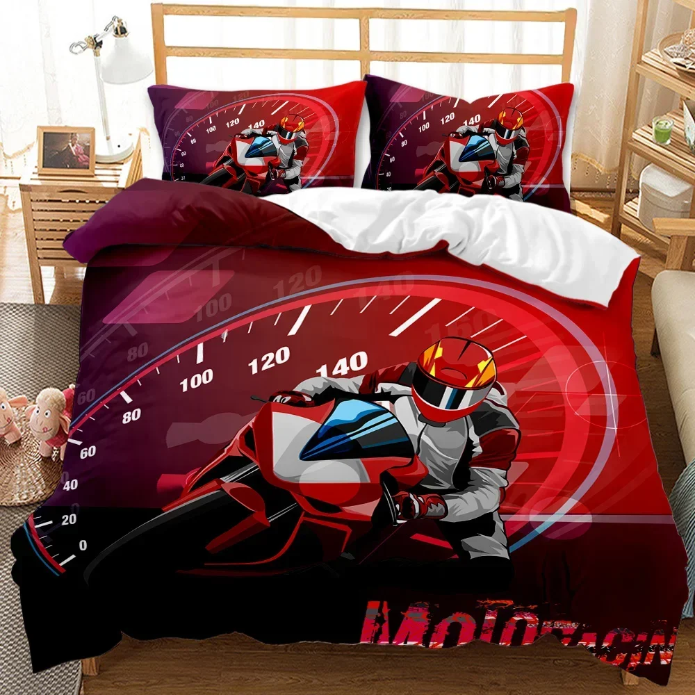 Motorbike Duvet Cover Set Motocross Rider Racing Motorcycle Dirt Bike Bedding Vehicles Extreme Sports Polyester Quilt