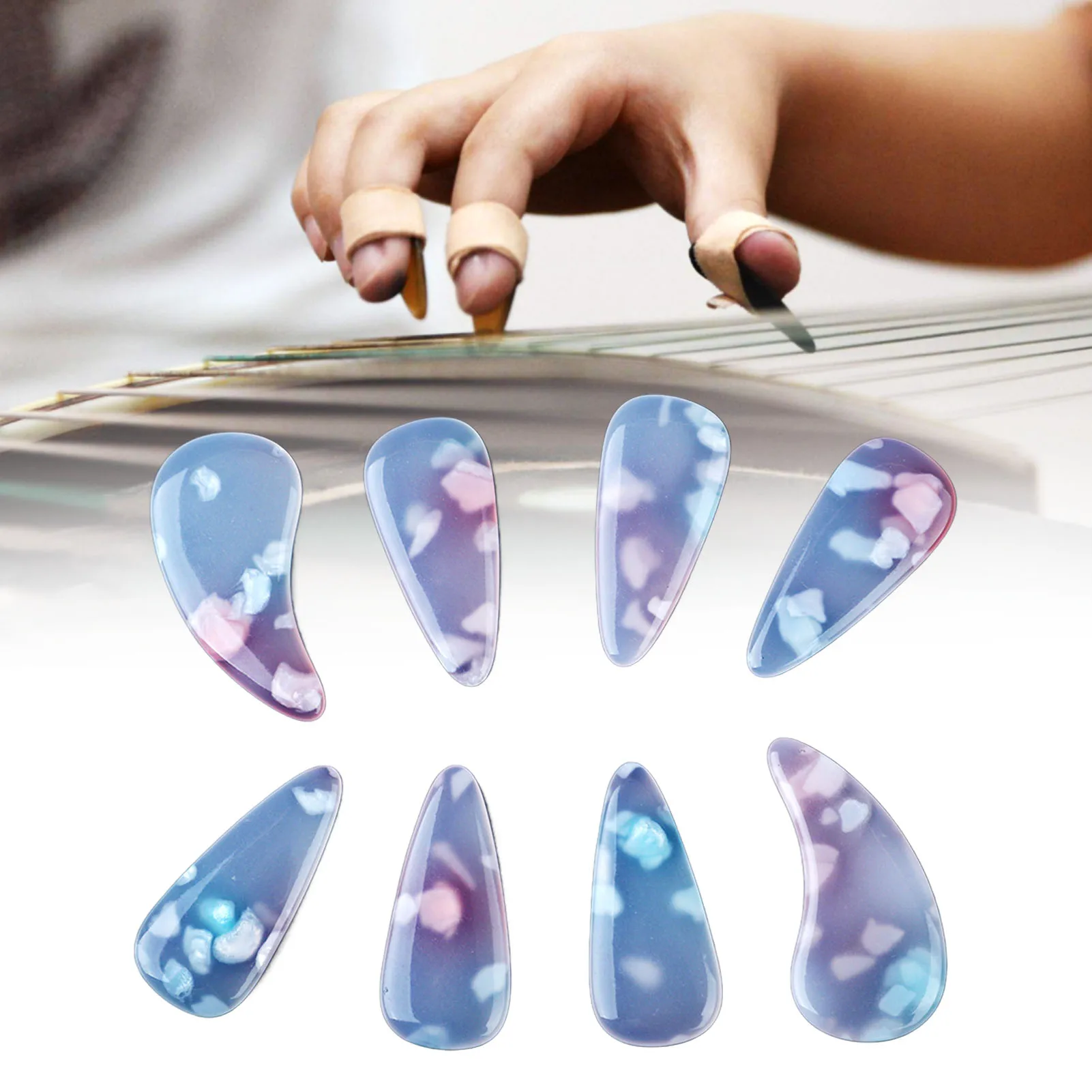 

8Pcs Guzheng Finger Picks Silicone Polymer Delicate Smoothly Appearance Elastic Professional Guzheng Nail Covers Jadestone Color