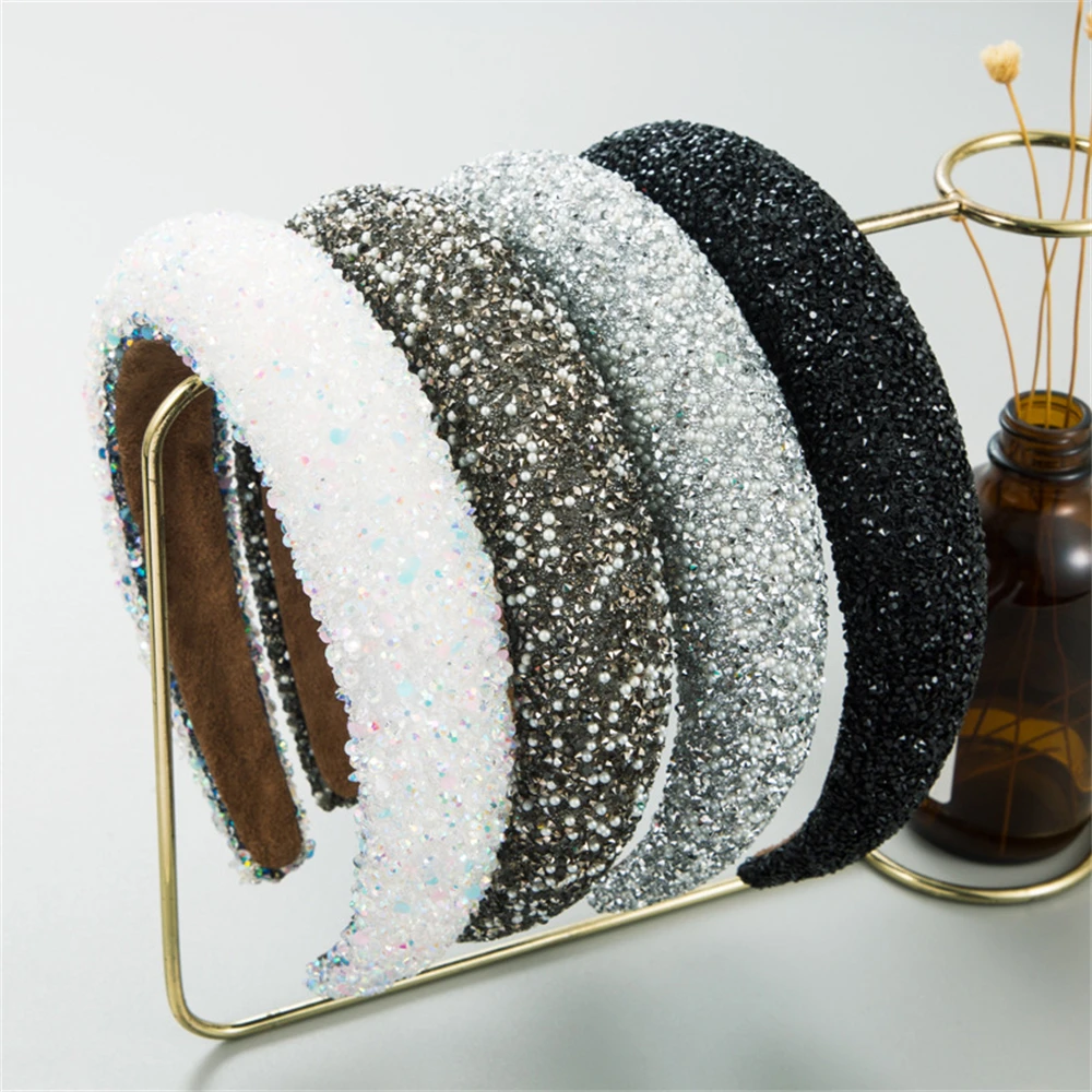 

Colorful Diamonds And Pearl Headband Sponge Padded Hair Band Fashion Wash one 's Face Hair Accessories For Women Wholesale