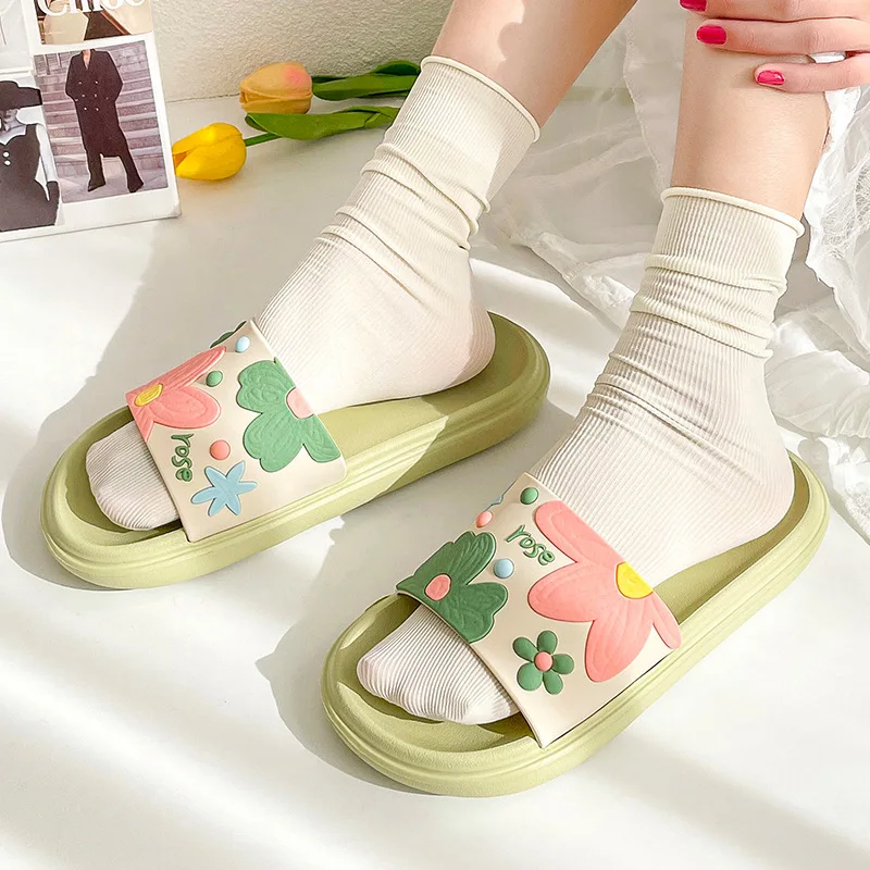 

Women Flower Slippers Summer Slide Cartoon Shoes EVA Outdoor Women Slides Soft Thick Soled Non-slip Pool Indoor Home Slippers