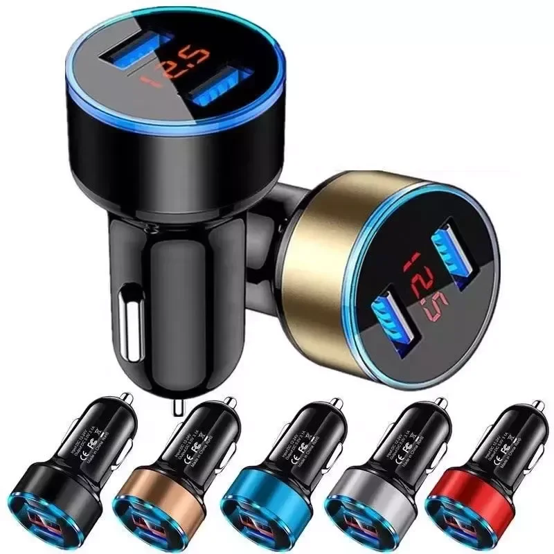 

NEW2023 Charger For Cigarette Lighter Smart USB Adapter Mobile Charger Dual USB Digital Display Voltmeter Fast Charging
