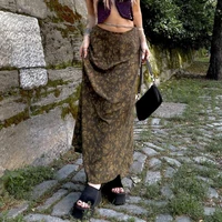 2022 summer new womens skirt temperament all match floral skirt retro brown high waisted knee length a line printed skirt