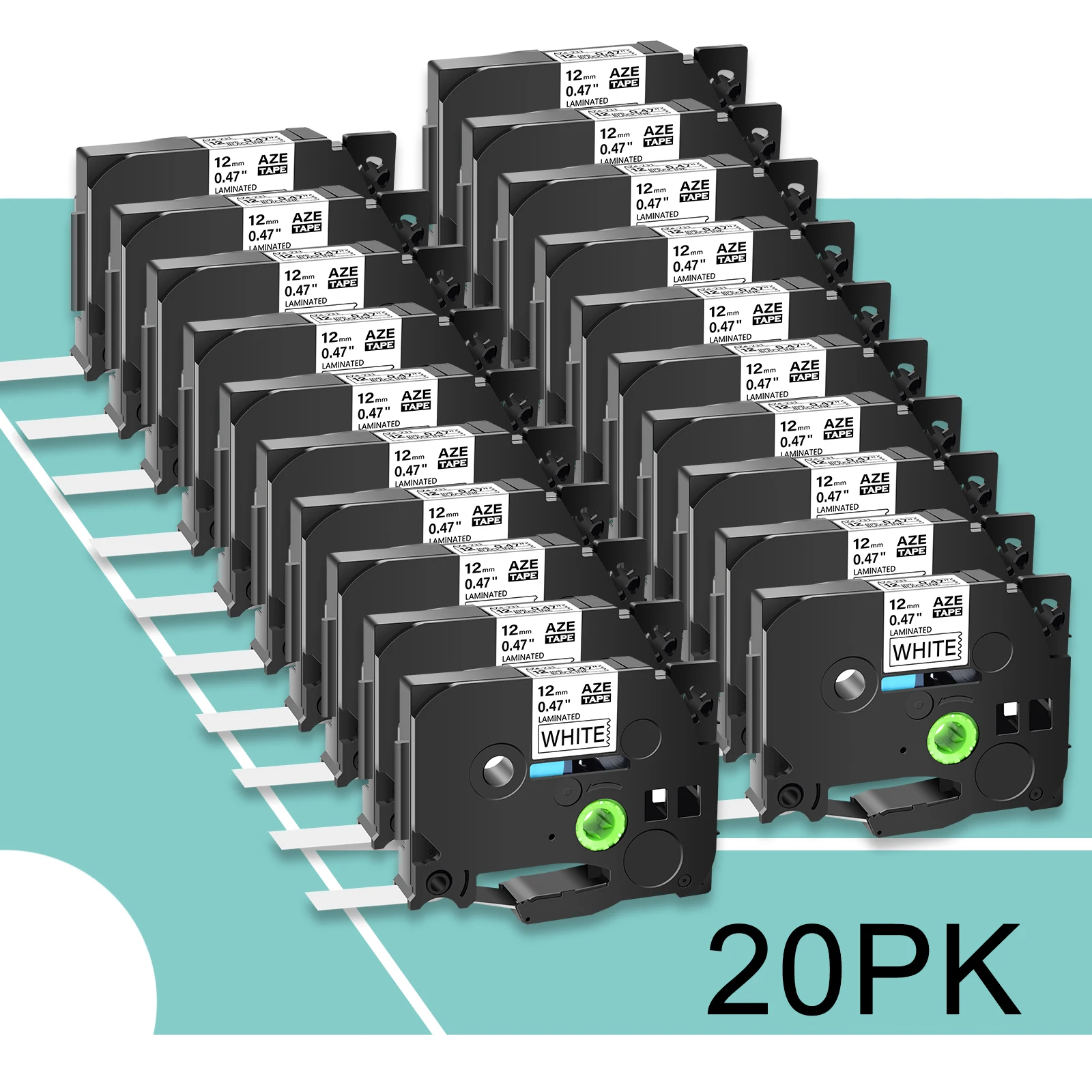 20PK 12 мм черно-белая этикетка лента совместимая с Brother Tz Φ для планшетов