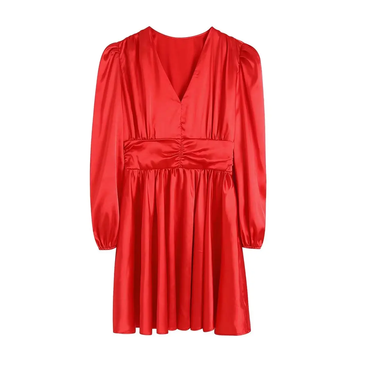 

A.D.EAST-атласная текстура показывает тонкое женское платье с V-образным вырезом темпераментное стильное платье с высокой талией в юбке