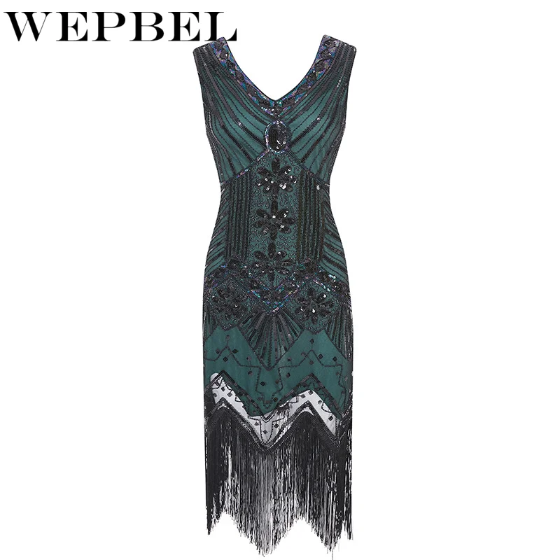 Женское винтажное платье WEPBEL 1920s с блестками и бахромой на подоле - купить по