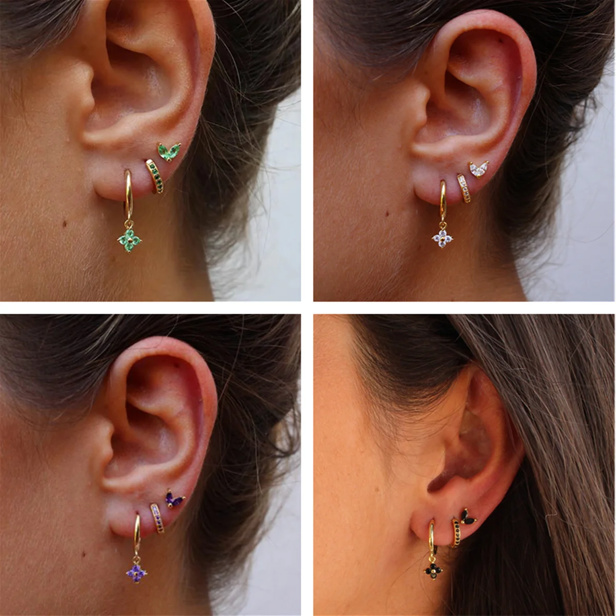 3 шт./набор женские серьги-кольца с фианитом