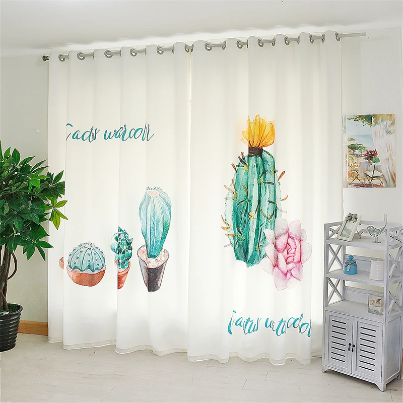 

Modern Semi Blackout Curtains for Living Room Bedroom Curtain with Green Plants Leaves Printed Nordic Drapes White Blinds 2pcs