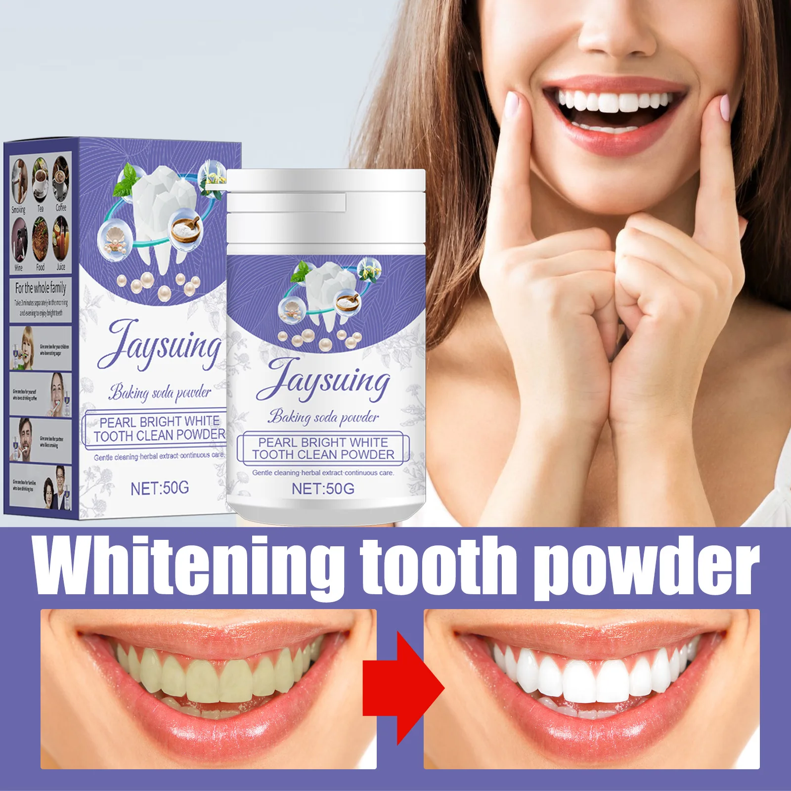 Pearl Whitening Tooth Powder Lasting Fresh Breath, Tooth Stains, Dental Stains, Oral Cleaning, Sodium Bicarbonate Tooth Powder