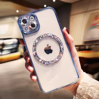 for iphone13 rhinestone transparent womens cover rhinestone magnetic ring transparent case for 11 12 13 promax car magnetically