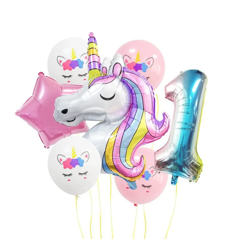 

1Set Rainbow Unicorn Balloon 32 inch Number Foil Balloons 1st Kids Unicorn Theme Birthday Party Decorations Baby Shower Globos