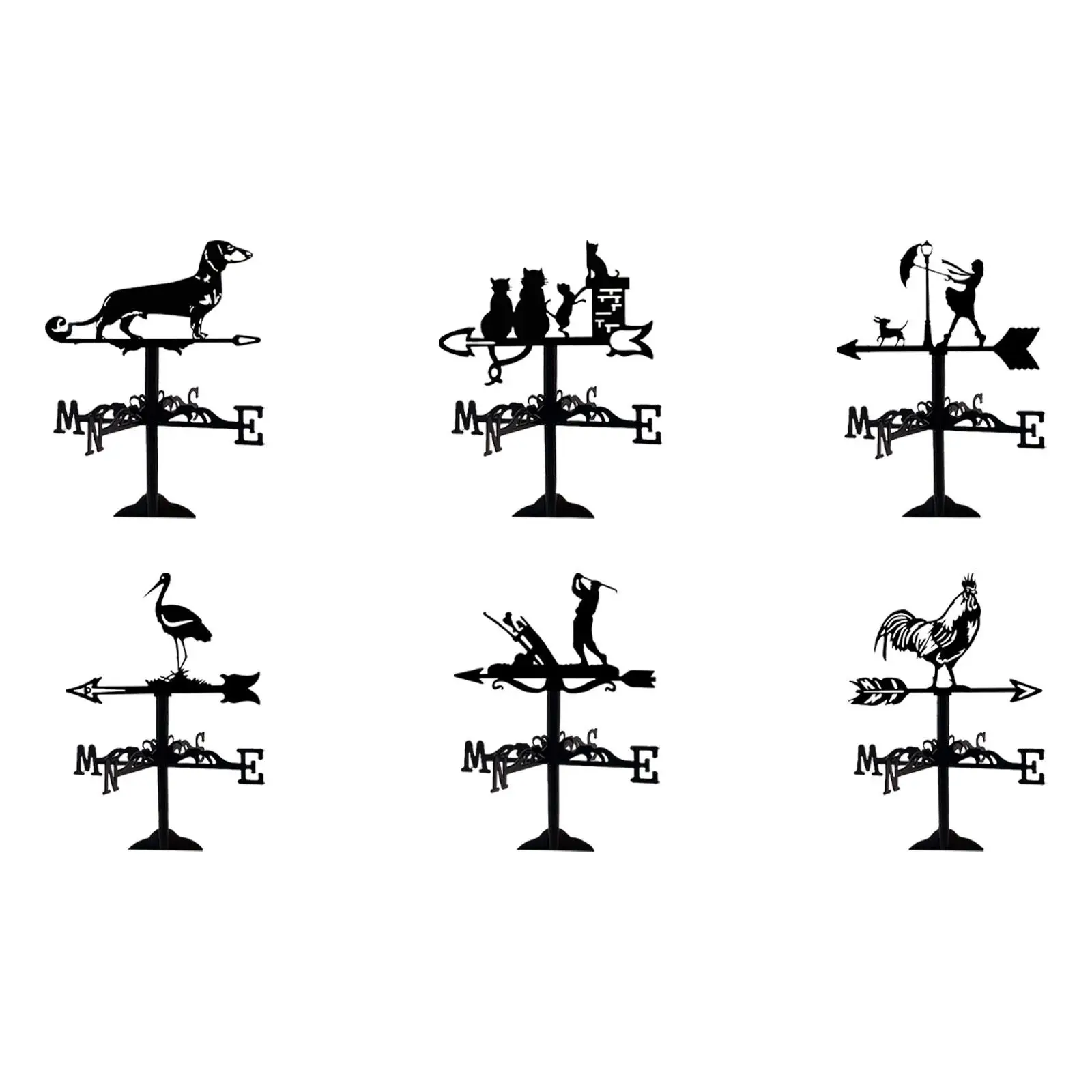 Small Metal Weathervane Retro Desktop Ornament Wind Direction Indicator Vane for Courtyard Fence Outside Roof Mount Garden