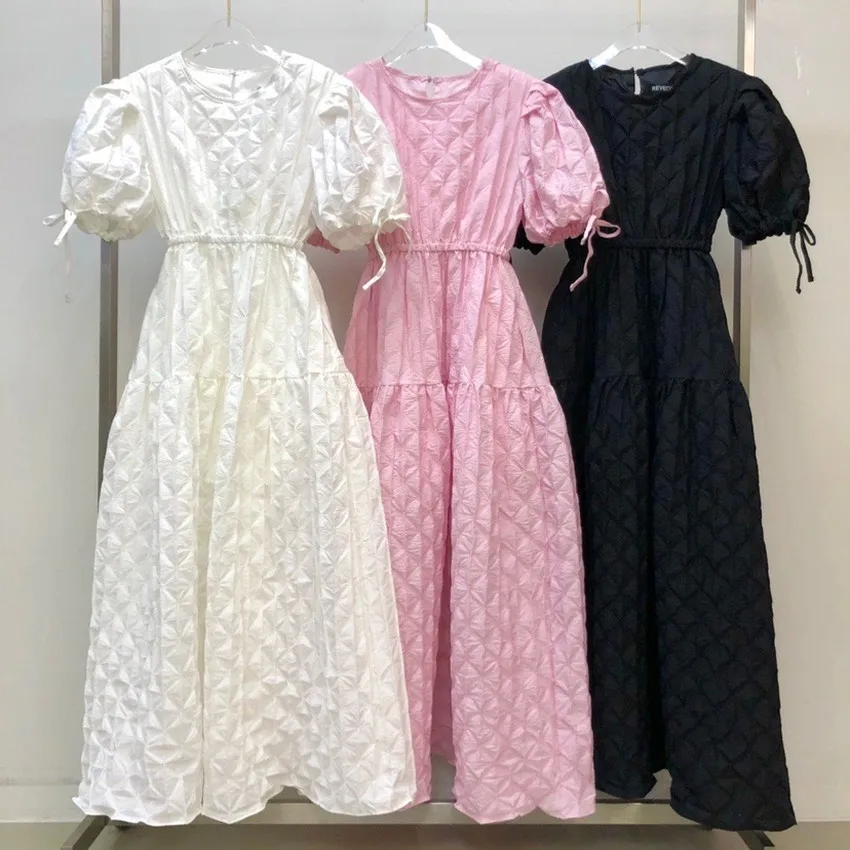 Корейское летнее платье 2023 новое модное в клетку с круглым вырезом и эластичной