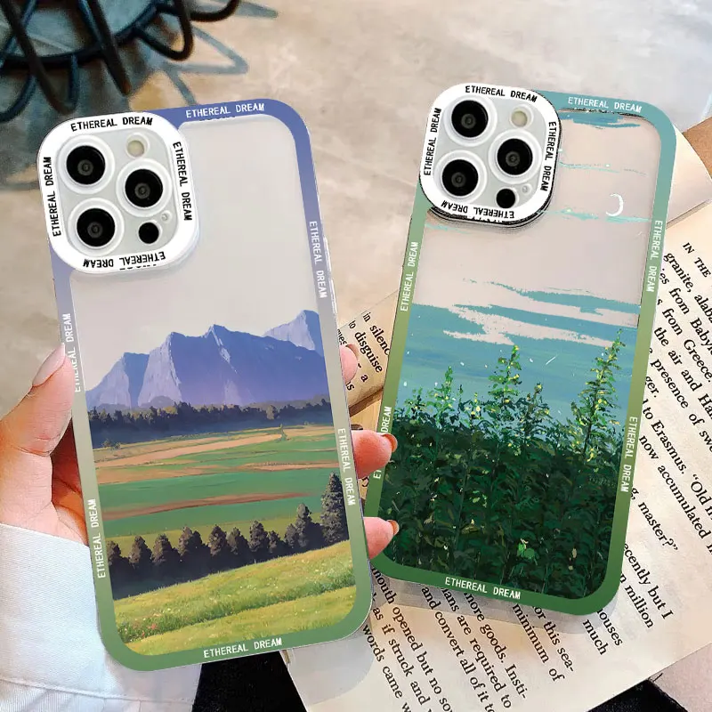 

Field Flower Scenery Clear Phone Case For iphone 14 11 12 13 Pro Max 14 Plus X XR XS 7 8 Plus SE 2020 Transparent Cover Fundas