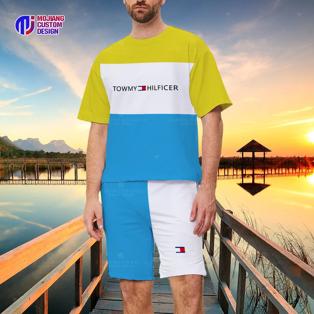 2023 New Summer Shirt Short-Sleeved Suit Comfortable Men's Fitness Letter Brand T-shirt Shorts Oversized Clothing Beach Pants