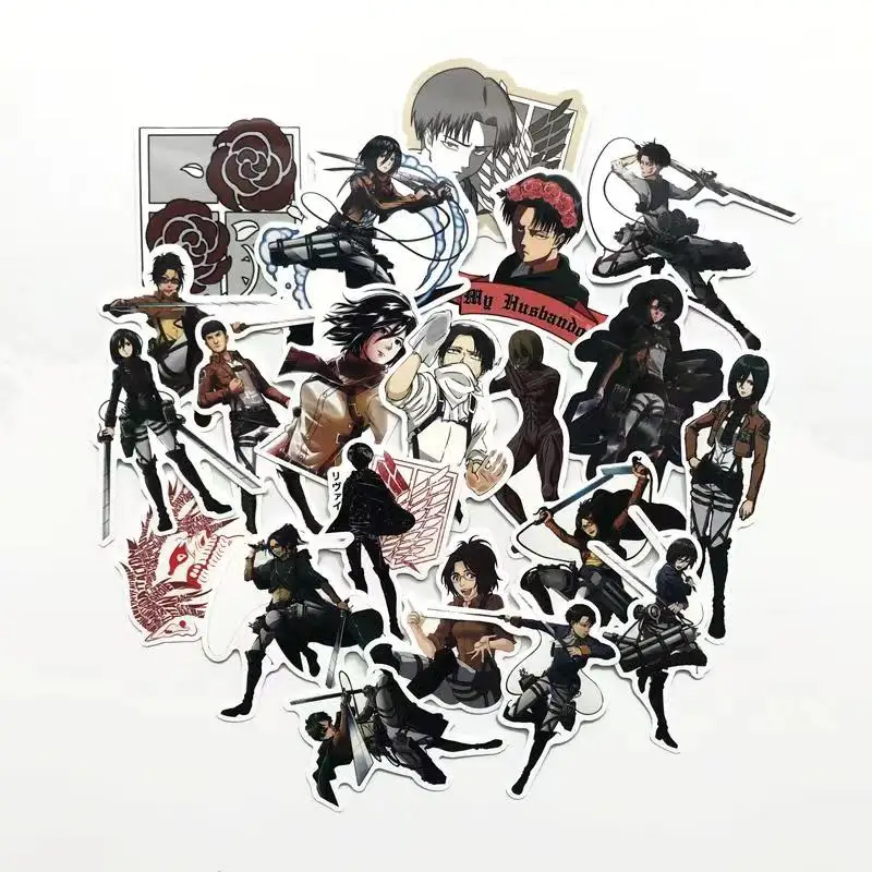 42pcslot japanese anime attack on titan mikasa levi eren stickers for car phone luggage laptop bicycle cartoon decal sticker free global shipping