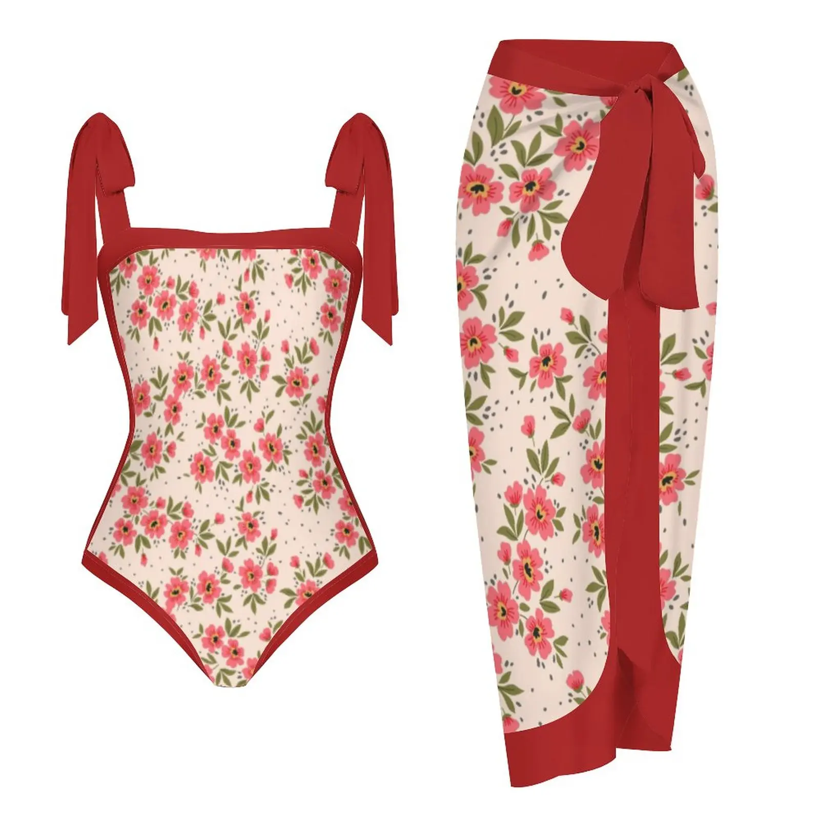 Женский слитный купальник с завязками на лямках