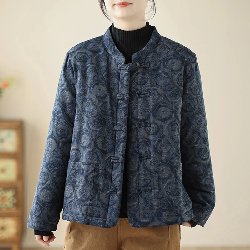 Этническая куртка на хлопковой подкладке для женщин зимняя утолщенная в