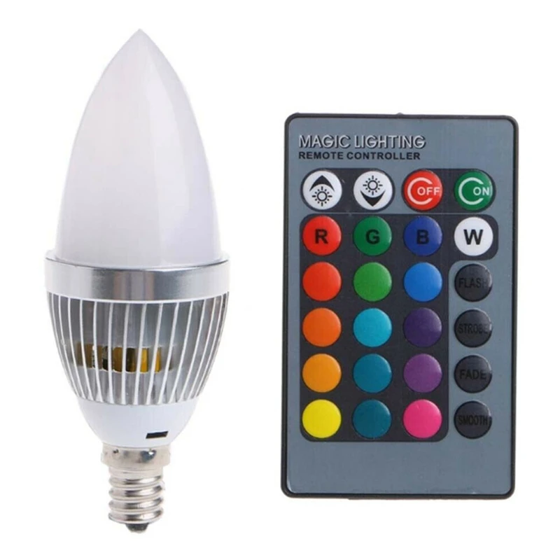 

3W Smart E12 RGB LED Colorful Change Color Bulb With 24 Candle Remote Control Button Milky Lampshade