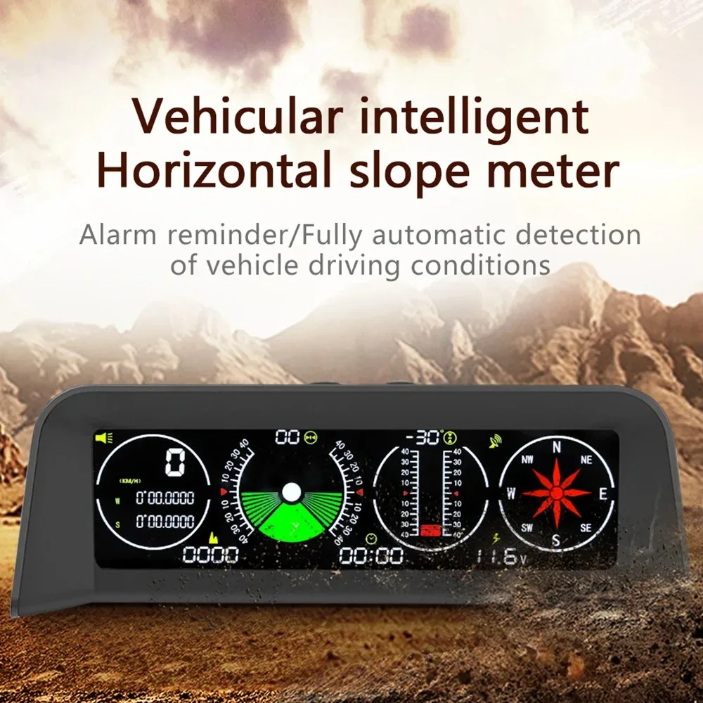 Фото Интеллектуальный GPS-инклинометр X90 (скорость, уклон, угол наклона, компас, часы, широта, долгота) с функцией HUD, 12В №1