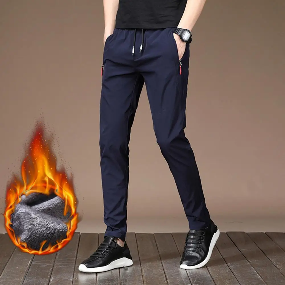 

Stylish Men Trousers Solid Color Pencil Pants Casual Winter Sweatpants Drawstring Winter Sweatpants for Dating