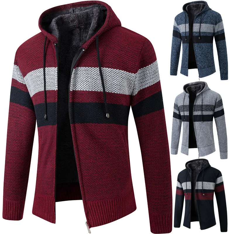

Men's Hoodie Sweaters Autumn Winter Warm New Hot Cashmere Wool Zipper Sweater Knitwear Cardigan Sweaters Man Casual Male Clothes