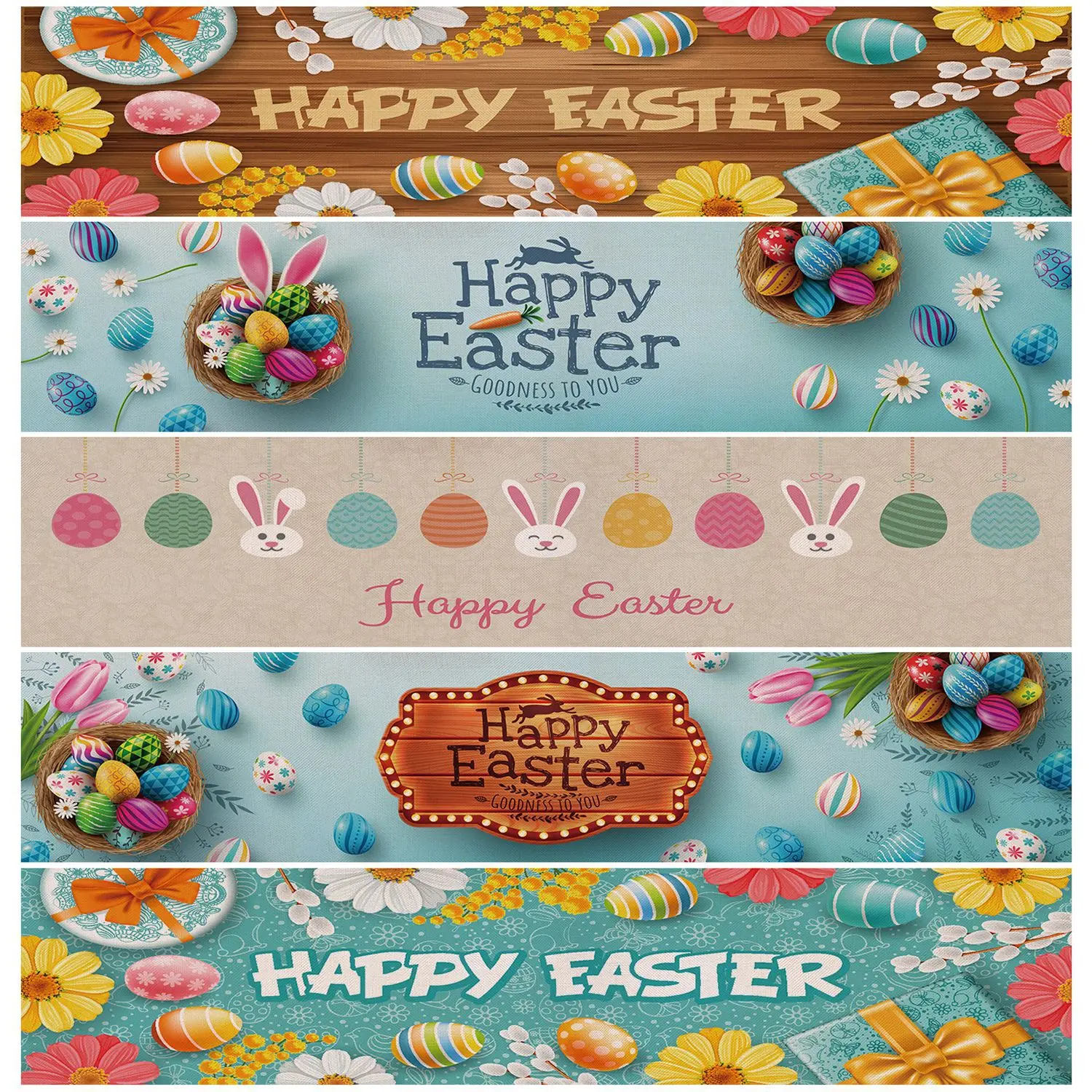 

NEW Natural Jute Burlap Easter bunny eggs printed table runner flag kitchen coffee tea tablecloth party table cover home decor