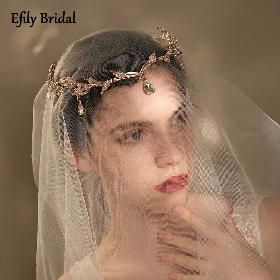 

Efily Luxury Crystal Crown Wedding Hair Accessories Bridal Waterdrop Leaf Tiara Crown Rhinestone Bride Frontlet Hair Jewelry