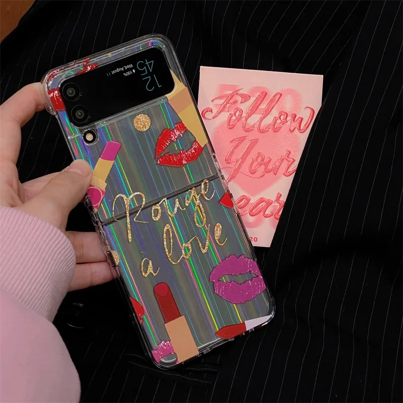 

Fashion Lipstick Lip Phone Case for Samsung Galaxy Z Flip 3 Z Flip 4 Hard PC Back Cover for ZFlip3 ZFlip4 Case Shell