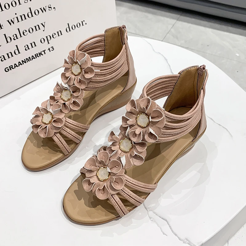 2023 New Sandals Summer New Women's Fashion Platform Mid Heel Open Toe Wedge Sandals Soft Leather Sexy Casual Shoes