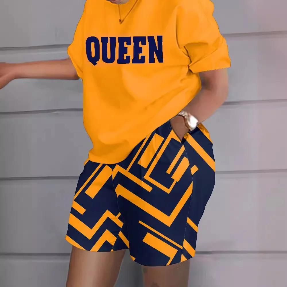 2025 Женский повседневный комплект из двух предметов с короткими рукавами наряд