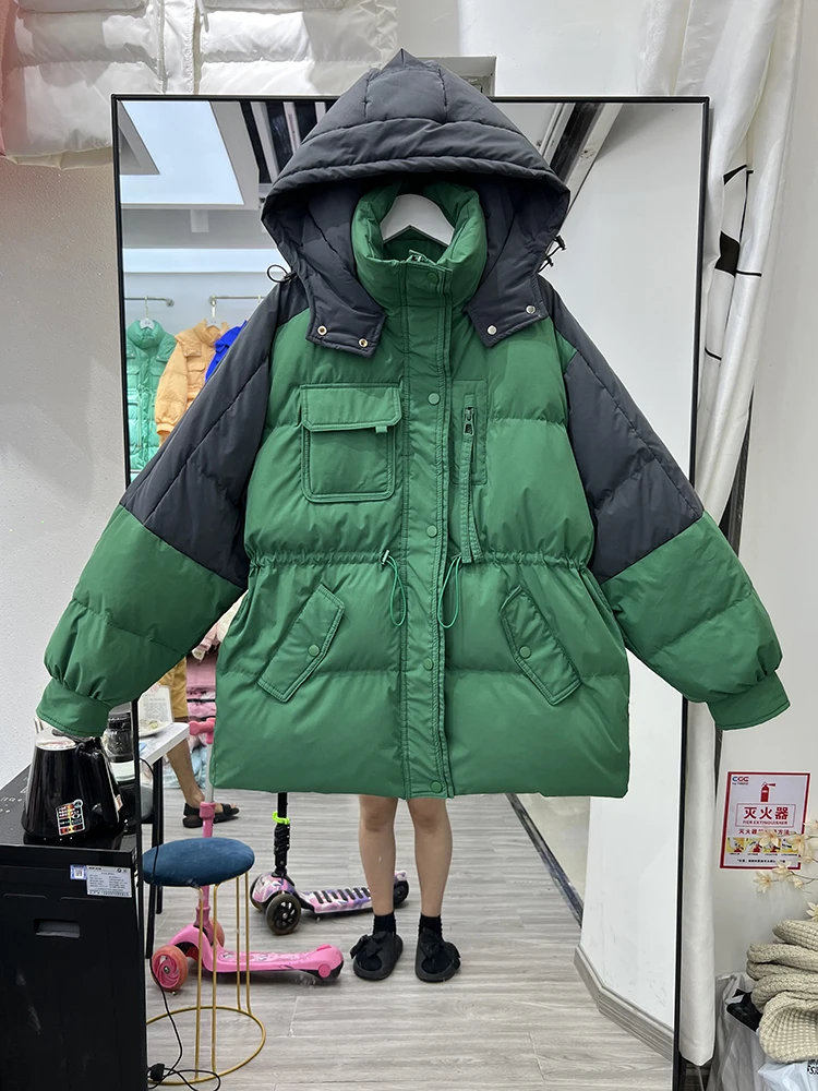 

Женский пуховик с капюшоном, куртка на 2022 белом утином пуху, короткая теплая свободная парка для снега, новинка зимнего сезона 90%