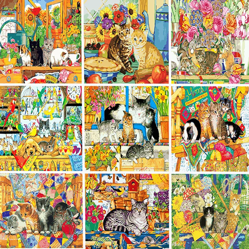 

40x50cm Oil Paint By Numbers Animals DIY Oil Painting By Numbers On Canvas With Frame Cat Number Painting Home Decor Unique Gift