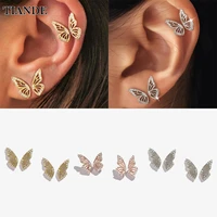 tiande silver color gold plated small stud earrings for women piercing zircon butterfly earrings 2022 fashion jewelry wholesale