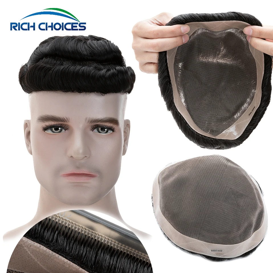 Rich Choices 7x9 8x10 Mono Human hair Men Toupee Hair Prosthesis 110% Density Hair System Replacement Men Hairpieces Wig