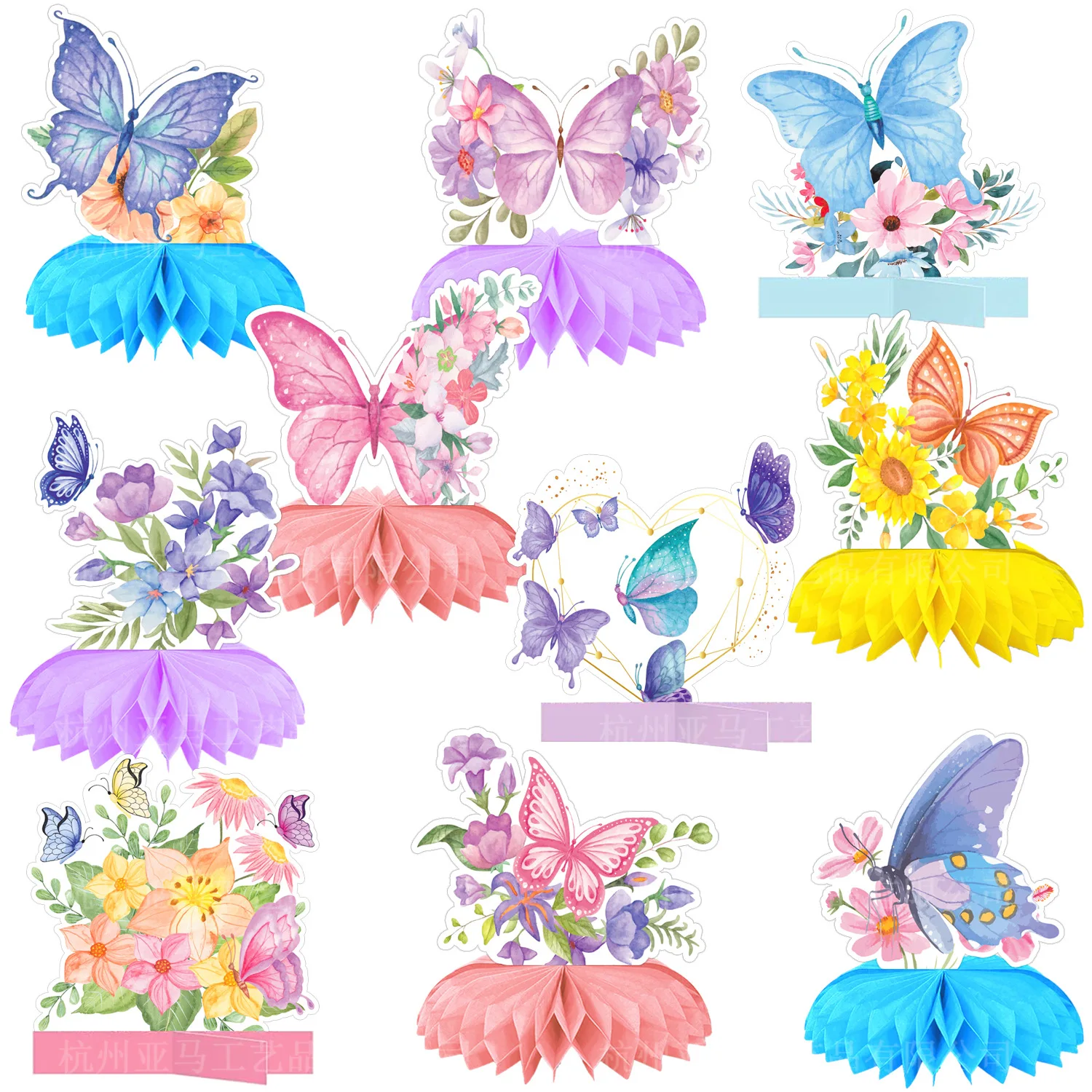

10cs Butterfly Honeycomb Centerpieces Purple Pink Floral Butterflies Table Topper Sign Girl Baby Shower Birthday Party Decor