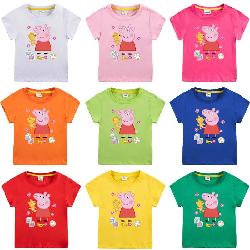 

Cartoon Peppa Pig Short-Sleeved Summer Dress New T-Shirt Children's Cotton Top Soft and Comfortable Thin Section Breathable