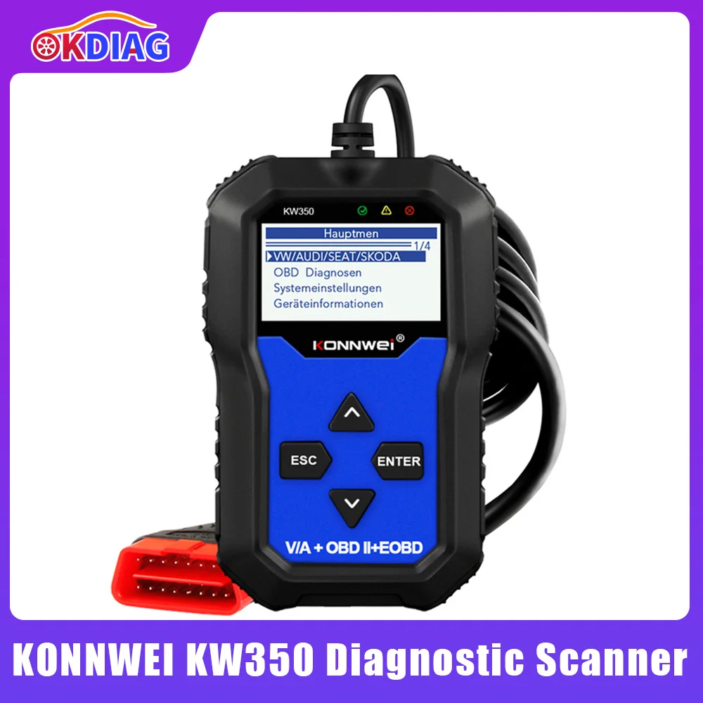

Диагностический сканер KONNWEI KW350 OBD2, сканер кодов для автомобиля, VAG, ABS, подушка безопасности, сброс, обслуживание масла, диагностический сканер для VW, Audi