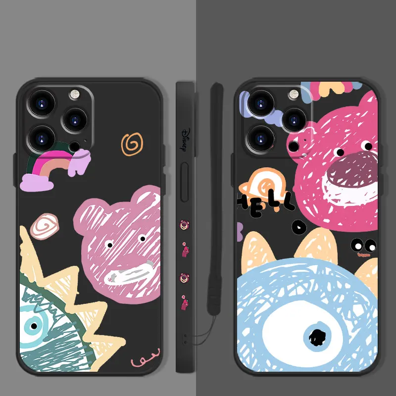 

Disney Lotso Graffiti Art Rainbow Square Liquid Case For Apple iPhone 14 13 12 11 Pro Max 13 12 Mini XS XR X 7 8 6 6S Plus Cover