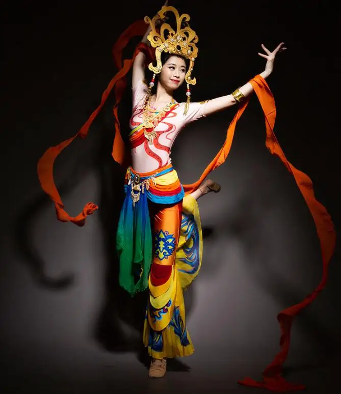 

Новые Классические танцевальные костюмы Dunhuang, великолепная Китайская народная женская сценическая фея